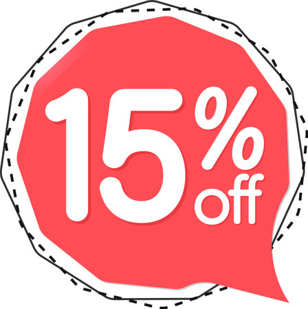 Sale 15 off, discount label and badge. PNG