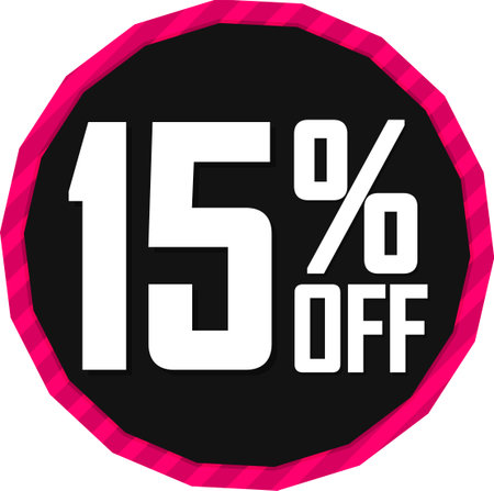 Sale 15 off, discount label and badge. PNG