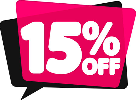 Sale 15 off, discount label and badge. PNG