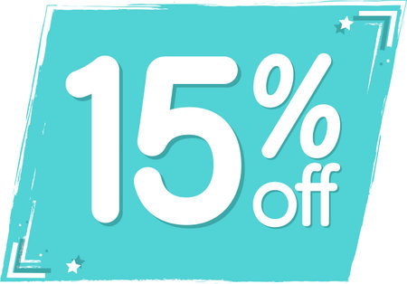 Sale 15 off, discount label and badge. PNG