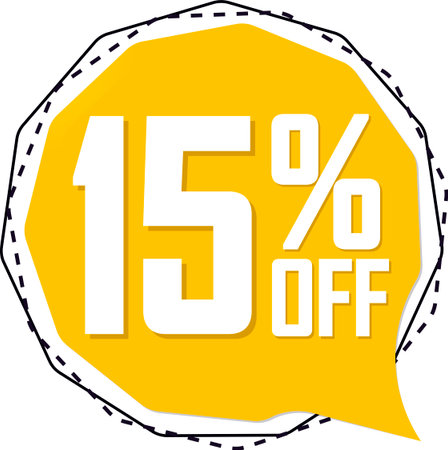 Sale 15 off, discount label and badge. PNG