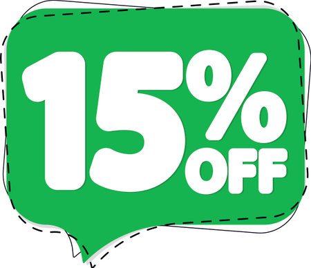 Sale 15 off, discount label and badge. PNG