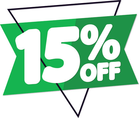 Sale 15 off, discount label and badge. PNG
