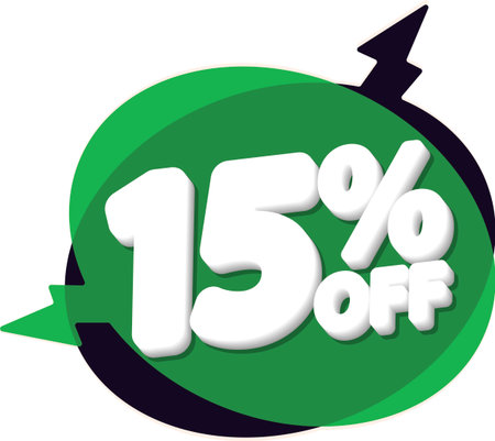 Sale 15 off, discount label and badge. PNG