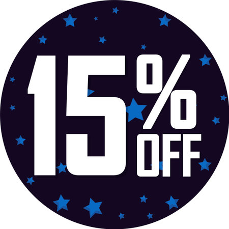 Sale 15 off, discount label and badge. PNG