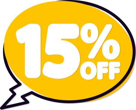 Sale 15 off, discount label and badge. PNG