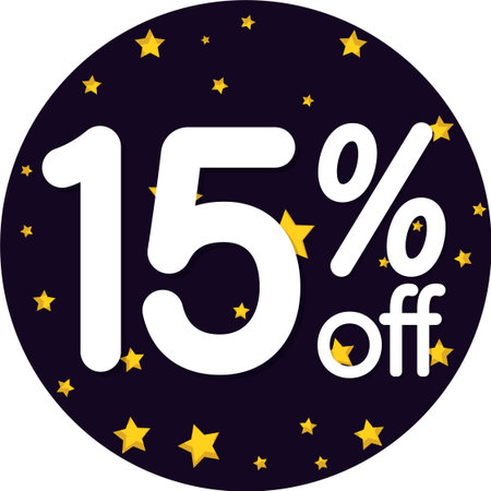Sale sticker with 15 percent off and stars. Vector illustration.