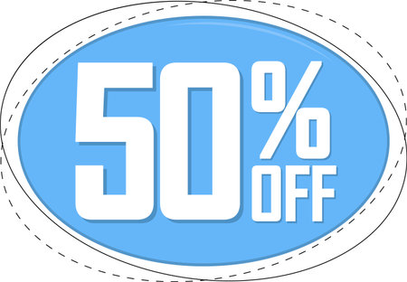 Sale 50 off, discount label and badge. PNG