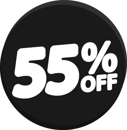 Sale 55% off black circle sticker, discount tag, app icon