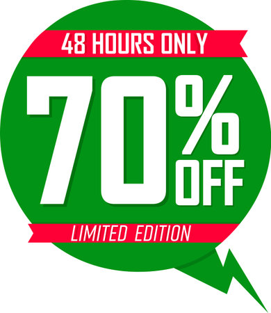Sale 70% off tag, discount banner design template, vector illustration