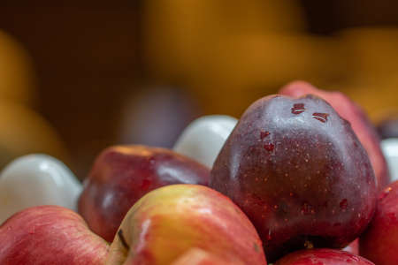 Red juicy apples with water drops.の写真素材