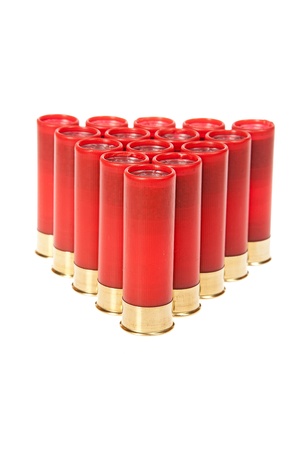red hunting cartridges on a white background