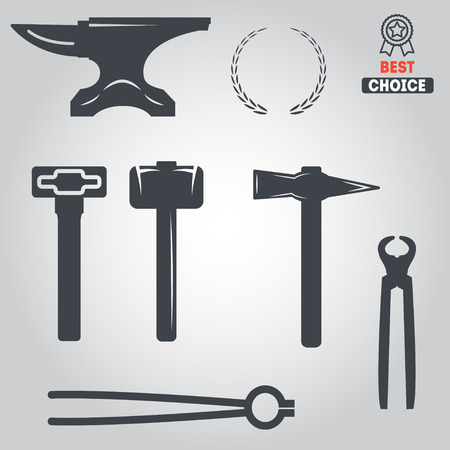 Set of badge elements for blacksmithのイラスト素材