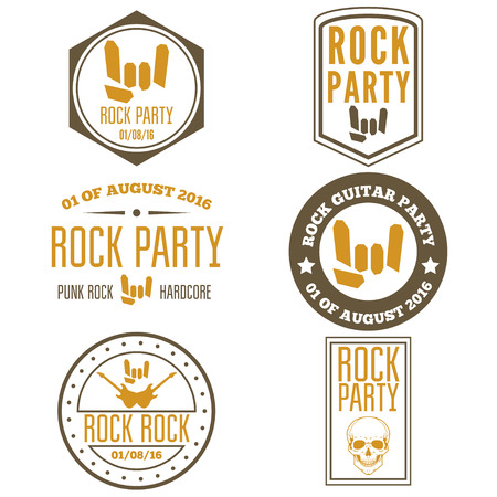 Set of vintage logo or logotype elements for musical performance, rock festival or guitar partyのイラスト素材