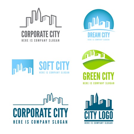 Logo or logotype elements with buildings for web, business or other projectsのイラスト素材