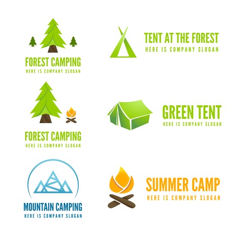 Set of modern camp logo and logotype elements for camping, web, business or other projectsのイラスト素材
