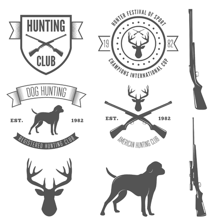 Set of vintage logo, badge, emblem or logotype elements for hunting club and gun shopのイラスト素材