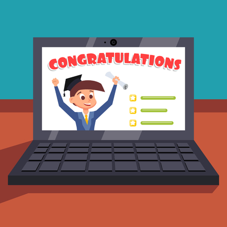 Happy student got the rank. Colorful positive illustration in cartoon styleのイラスト素材