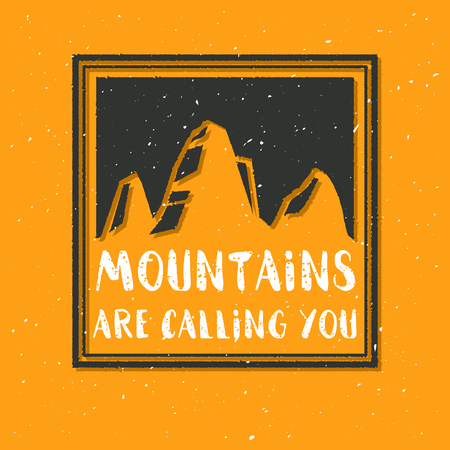 Vector mountain with texture. Illustration with quote. The mountain are callingのイラスト素材