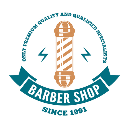Hairdressing saloon logo or badge with barber pole on white backgroundのイラスト素材