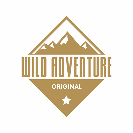 Mountain logotype with hill peaks. Minimal retro badge, vintage label for branding projects.のイラスト素材