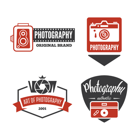 Photography Logos, Badges and Labels Design Elements set. Photo camera vintage style objects.のイラスト素材