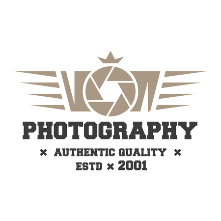 Photography Logos, Badges and Labels Design Elements set. Photo camera vintage style objects, retro vector illustration.のイラスト素材
