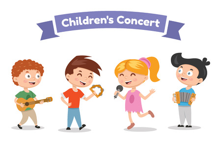 Musical children band on a white background. Singer and musicians  in cartoon styleのイラスト素材