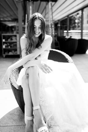 wedding bride smiling .happy bride smiling at the cameraの写真素材