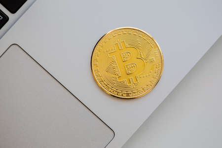 Photo Golden Bitcoins, new virtual money. Virtual cryptocurrency conceptの写真素材