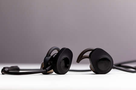 Black Wireless Sport Earphones. Wireless earphone for listen music anywareの写真素材