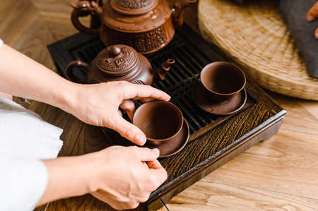 china tea ceremony. tea cup and teapotの写真素材