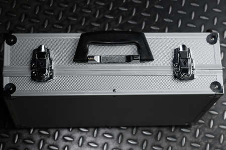 Metal box. Iron case. The aluminum iron suitcase with locks.の写真素材