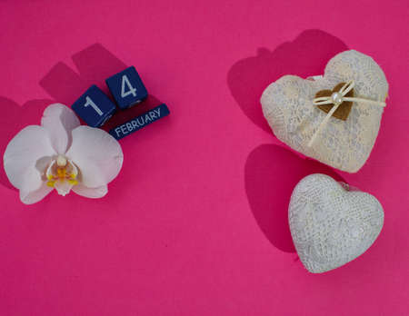 Valentines day background. Valentines Day card and calendar on the wooden desk