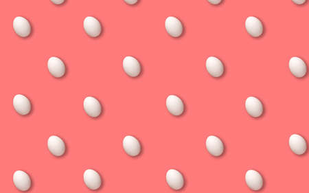 lots of white eggs on a pink background. Flat lay. Top view. Happy Easter conceptの写真素材