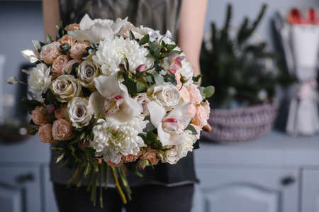 beautiful spring bouquet of chrysanthemums. Copy space. の写真素材