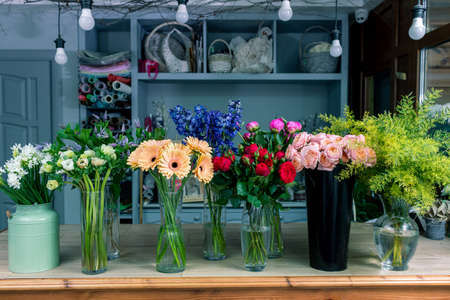 Assortment of beautiful flowers in shop. beautiful colorful flowers. の写真素材