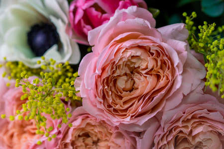 Close-up Large Beautiful bouquet of mixed flowers. Flower background and Wallpaper. Floral shop concept . Beautiful fresh cut bouquet. Flowers delivery.の写真素材