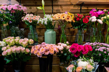 Assortment of beautiful flowers in shop. beautiful colorful flowers. の写真素材