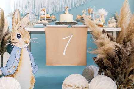 Candy bar at Birthday party. Dessert table for a party