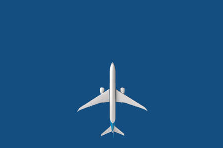 Model plane, airliner, airplane on blue background. travel and transportation concept