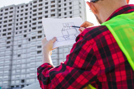 Construction site check drawing and business workflow of new building