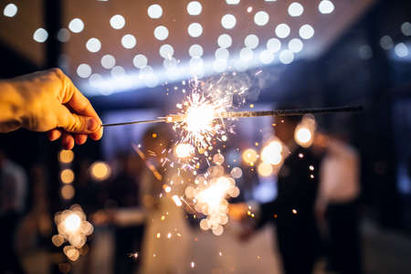 sparkler burns in hand.happy new year 2022の素材 [FY310156028153]