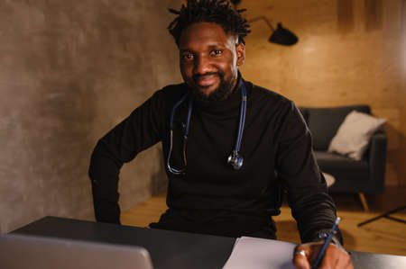 telehealth with virtual doctor appointment and online therapy session. Black doctor online...