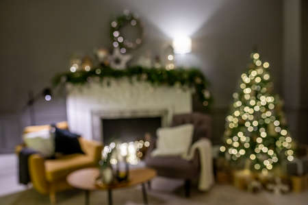 Cozy home moment. Happy New Year. Christmas decorations modern apartmentの写真素材