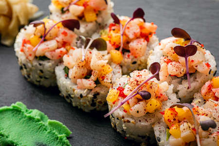 sushi with sesame seeds, close-up. Japan foodの写真素材