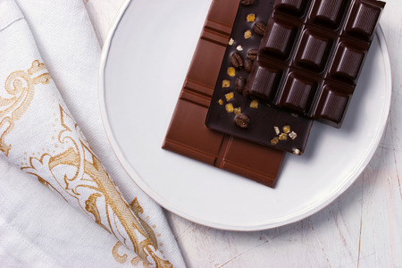 Assorted chocolate on the white plateの写真素材