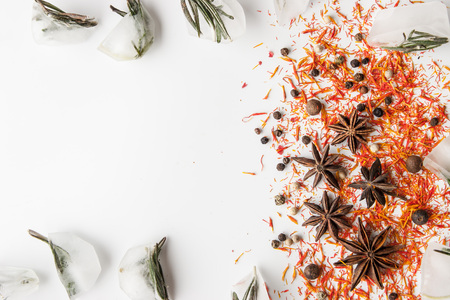Spices mix on the white table top view