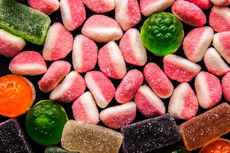 Colorful fruit jellies mix top viewの写真素材