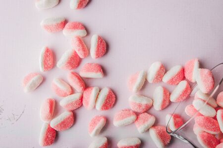Fruit jellies  on the pink background horizontalの写真素材